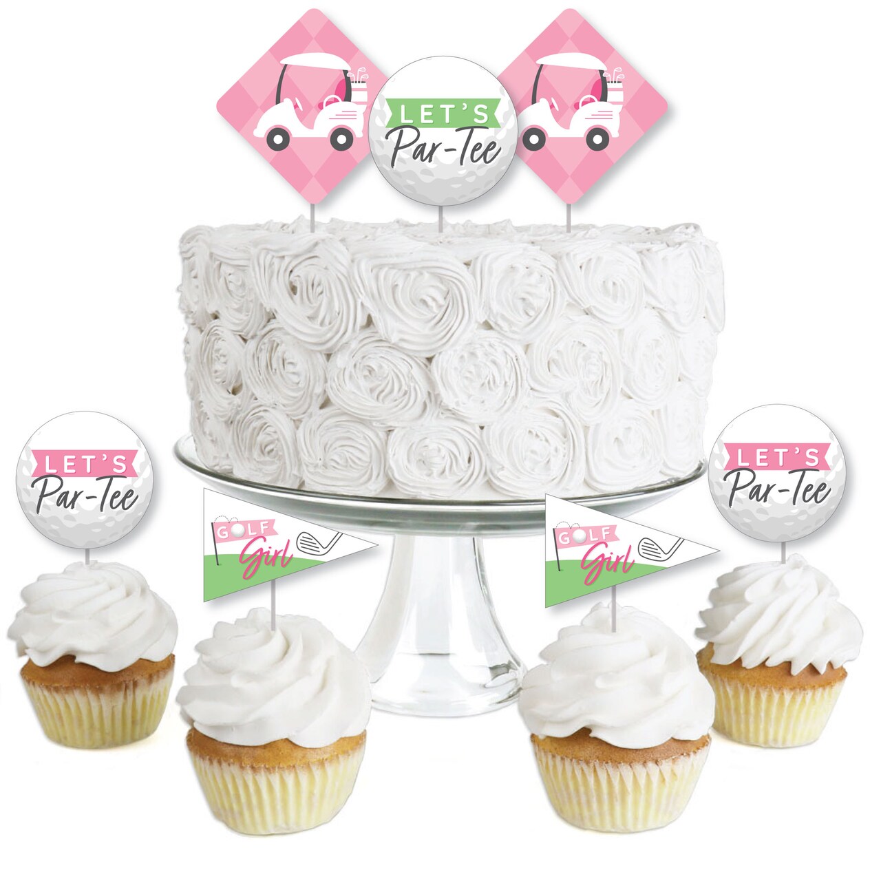 Big Dot of Happiness Golf Girl - Dessert Cupcake Toppers - Pink Birthday Party or Baby Shower Clear Treat Picks - Set of 24